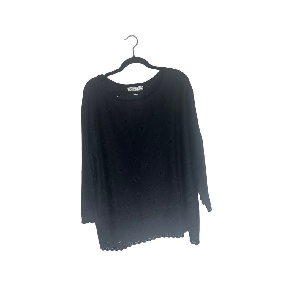 St. John Sportswear by Marie Gray Women's Medium Knit Sweater Black Lace Detail
